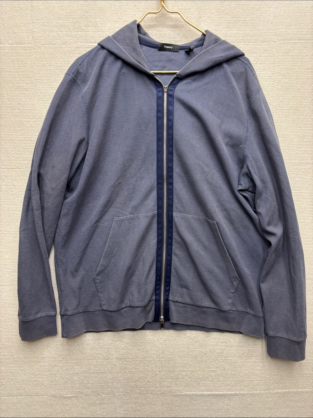 Theory Men’s Navy Slate Blue Zip-Up Hoodie Sweater XL